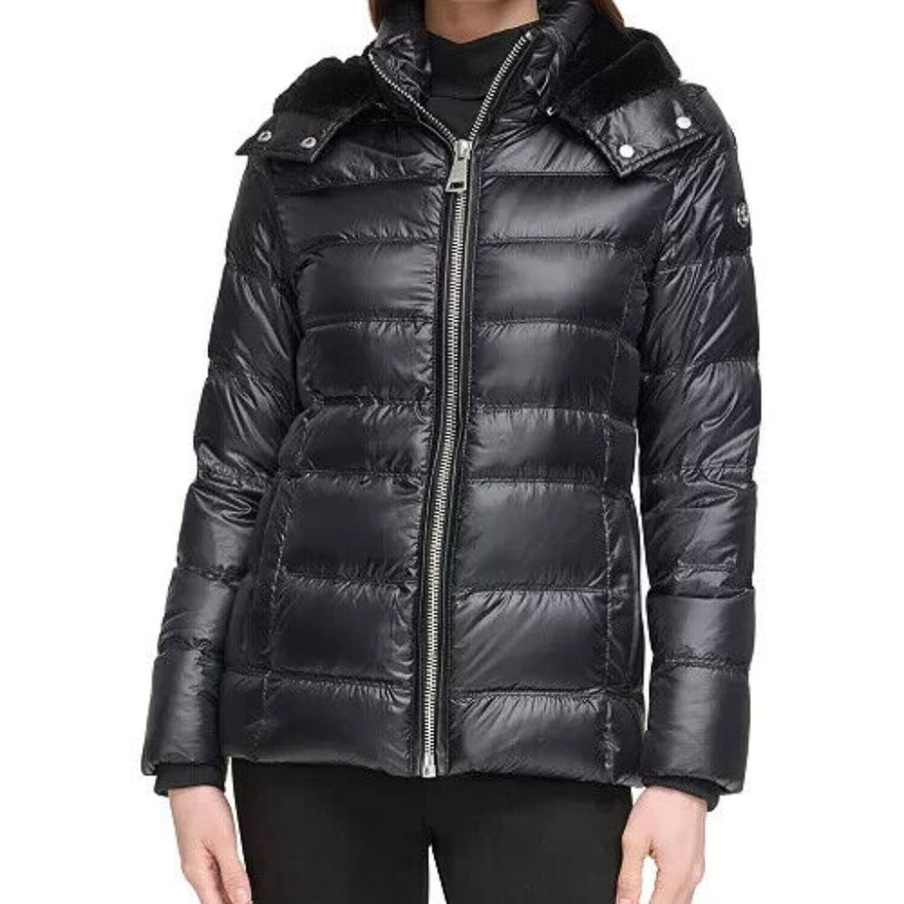 Calvin Klein Women's Hooded Faux-Fur-Lined Down Puffer Coat Black